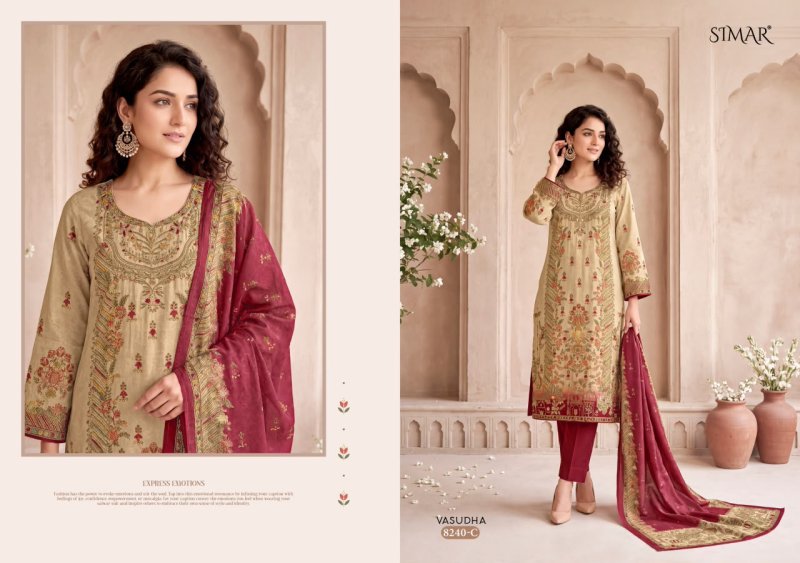 Vasudha By Glossy Simar Twill Organza Jacquard Dress Materials
